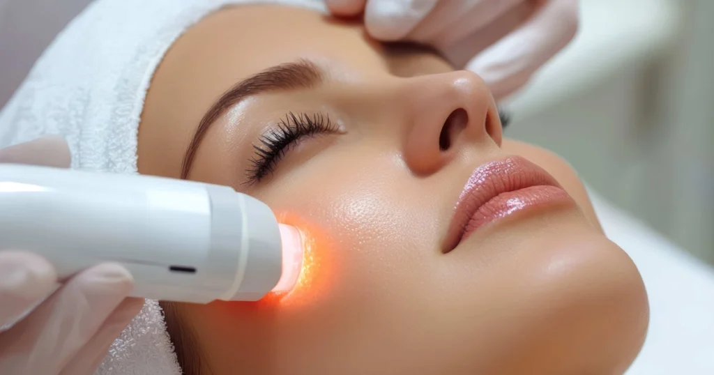 Woman receiving Aerolase Era Elite treatment at Gizel Atlanta, showing gentle, non-invasive laser skin rejuvenation